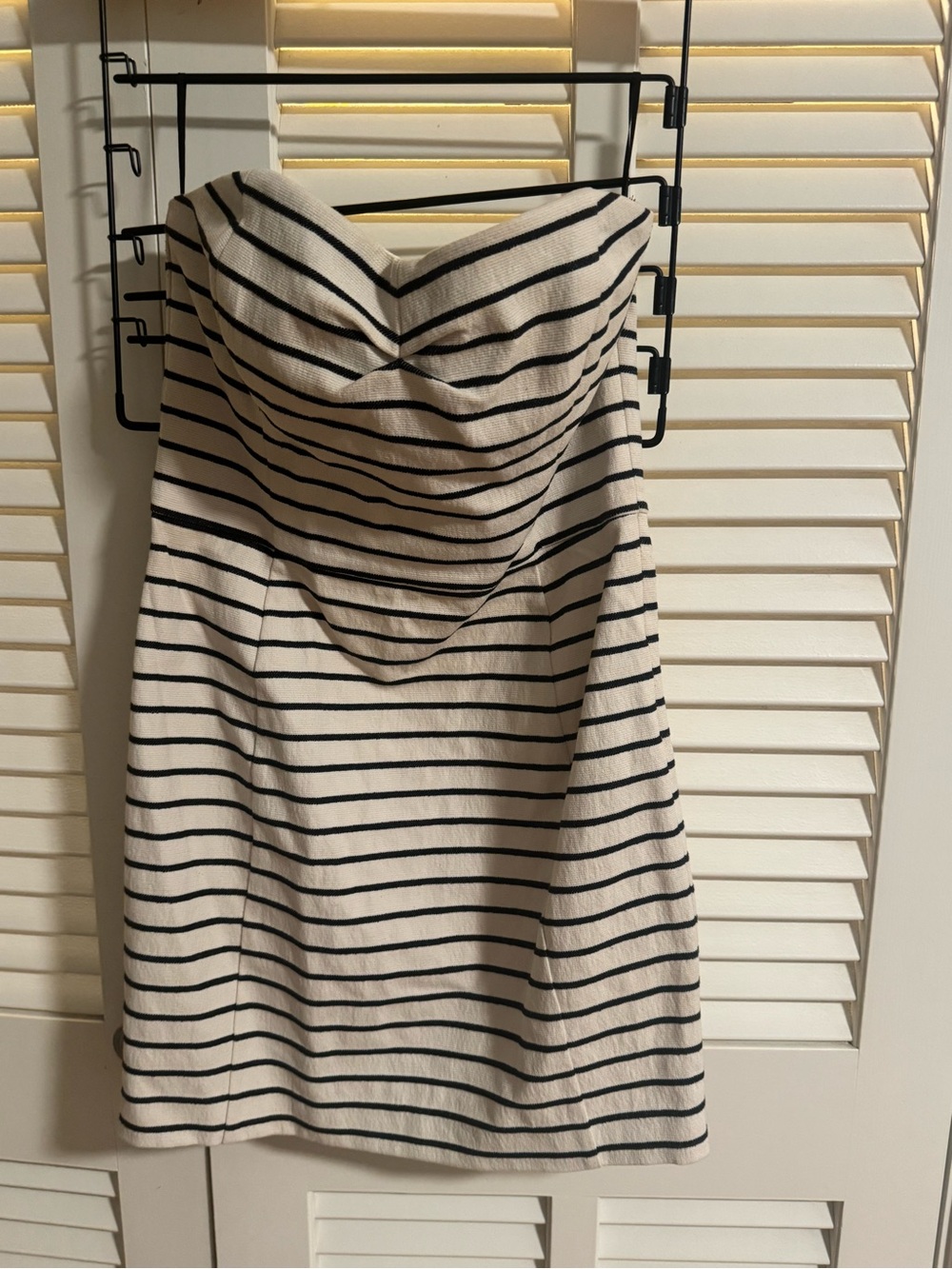 RACHEL Rachel Roy Cream and Black Striped Strapless Mini Dress